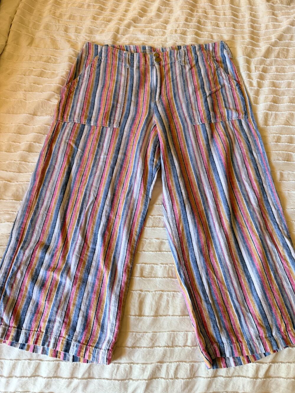 Seven7 Womens 12 Linen Blend Wide Leg Pants Striped Boho Multicolor High Rise